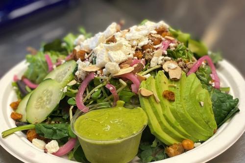 rail trail cafe salad with green dressing on the side