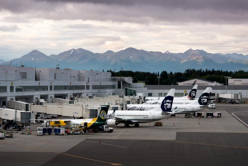Alaska Airlines planes parked at the TSAIA