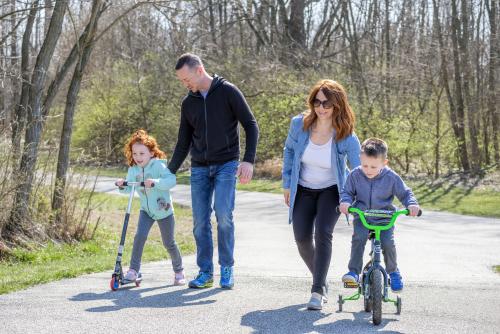 Family on Plainfield trail near Oasis Diner