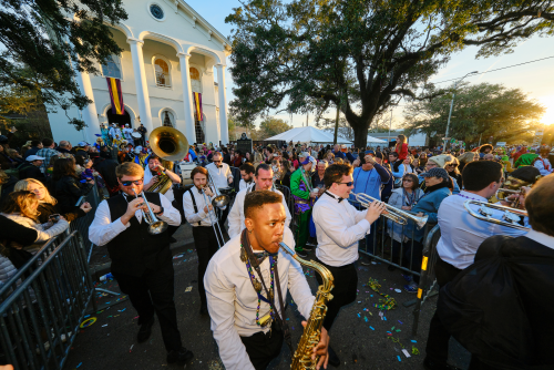 Band playing in the street during Mardi Gras