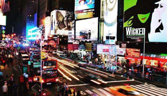 Broadway NYC Marquees and traffic at night Broadway NYC Marquees and traffic at night