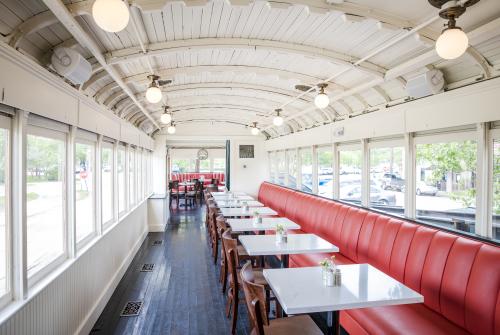Lola Restaurant in Covington's dining area is a converted train car.