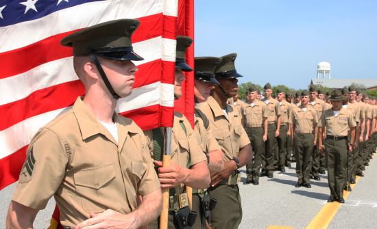 Marines in formation on Parris Island in South Carolina
