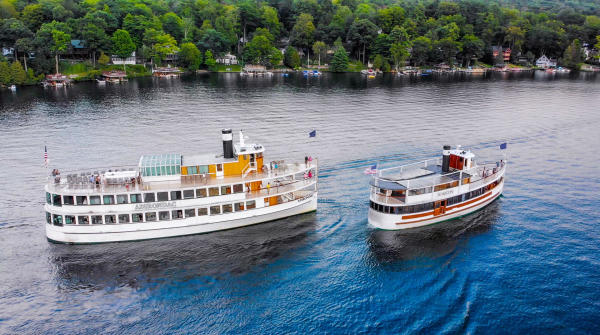 two cruise boats on lake george