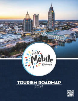 Cover thumbnail of the Visit Mobile Roadmap for 2024 including a skyline shot of the city of Mobile.