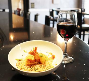 Wine and entree at 88 Keys at the Wyvern Hotel in Punta Gorda, Florida