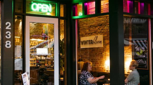 Cozy store front view of Winterbloom Tea in Fayetteville, NC