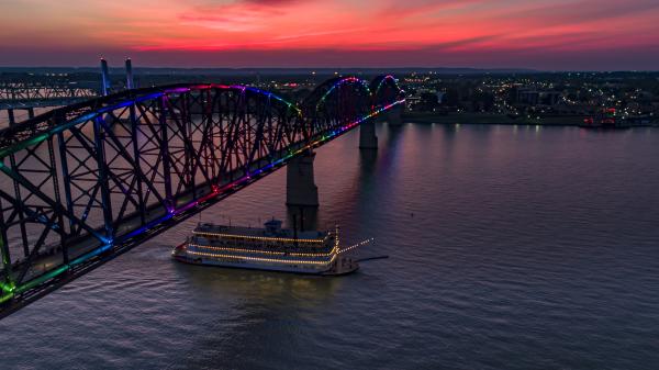 Big Four Bridge and Belle of Louisville At Dusk