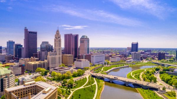 Skyline of downtown Columbus along the Scioto River