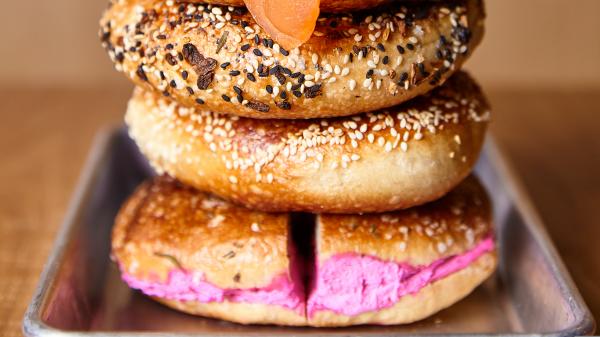 Stack of bagels from the Lox Bagel Shop