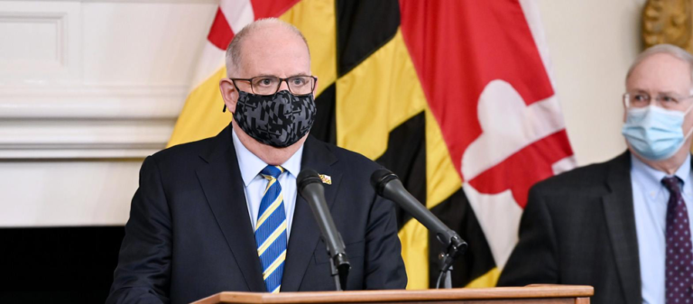 Governor Hogan wears a facemask at a 2020 press conference