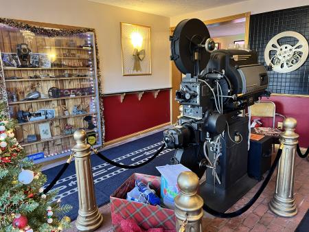 The original movie projector and other historic relics can be found inside the lobby.