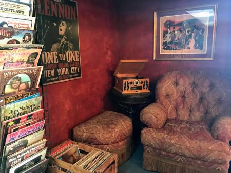 Record corner at Speakeasy Books and More