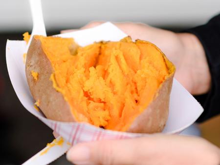 Sweet potato in hands at the Ham & Yam Festival in Smithfield, NC.