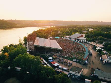 aerial photo of riverbend, an outdoor music venue in cincinnati oh overlooking the ohio river