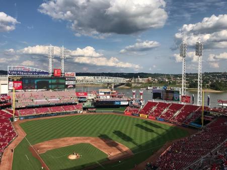picture of the field and stadium from atop great american ballpark home of the cincinnati reds in cincinnati ohio