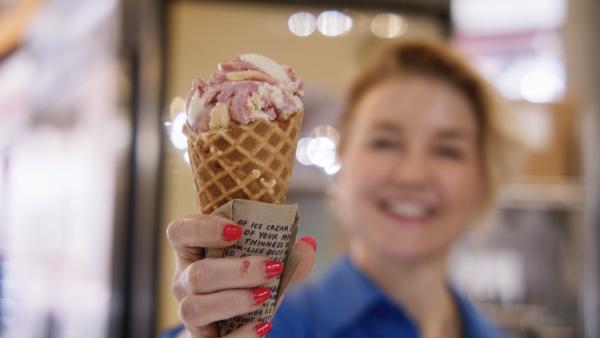Jeni Britton holding an ice cream cone