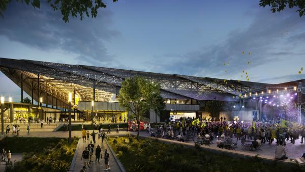 A rendering of the new Columbus Crew SC stadium located in the Arena District in downtown Columbus