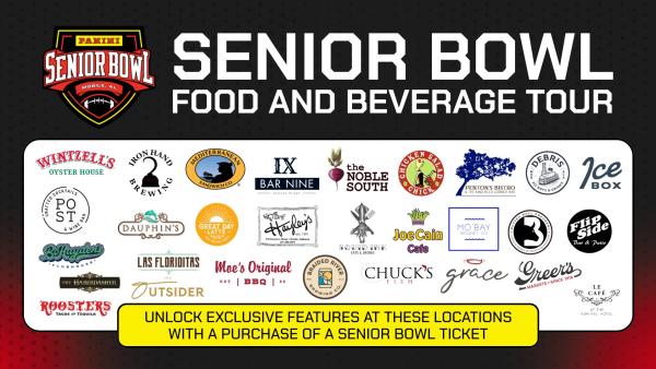 Senior Bowl Food and Beverage Tour unlock exclusive features at locations with a purchase of a Senior Bowl ticket