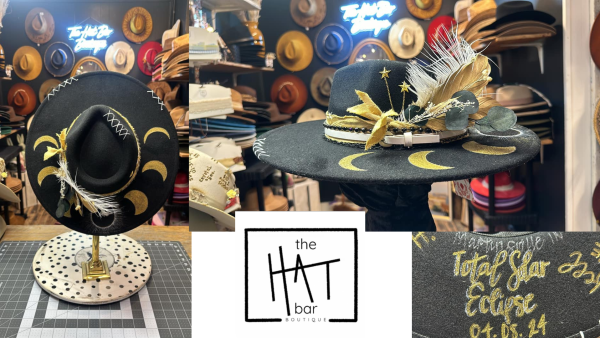 Local Shop The Hat Bar Boutique creates one of a kind souvenir hats, including this special Eclipse themed hat!