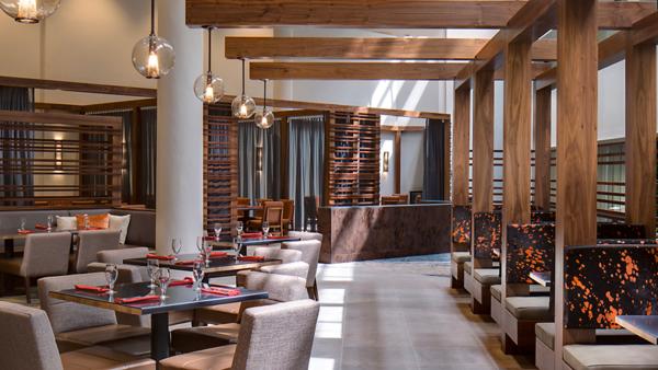 Hotel lobby with dining area