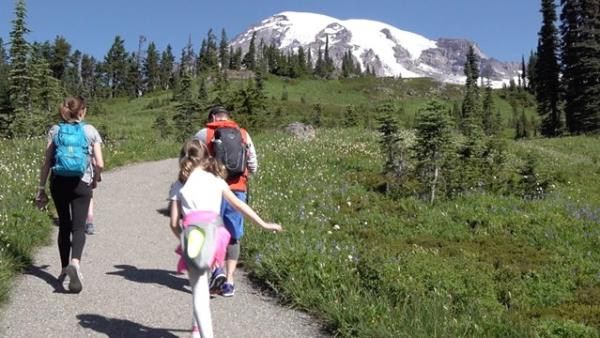 family hiking mount rainier