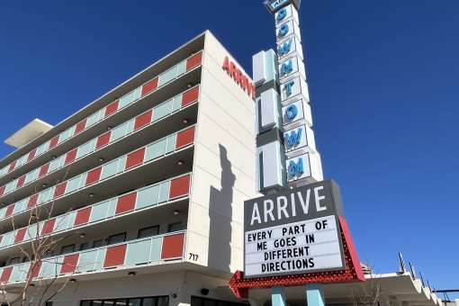 The exterior of the ARRIVE Albuquerque hotel.