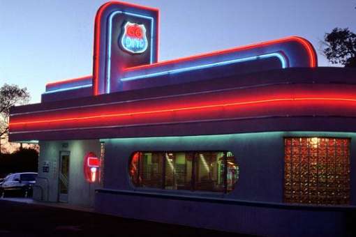 Neon signs at 66 Diner.