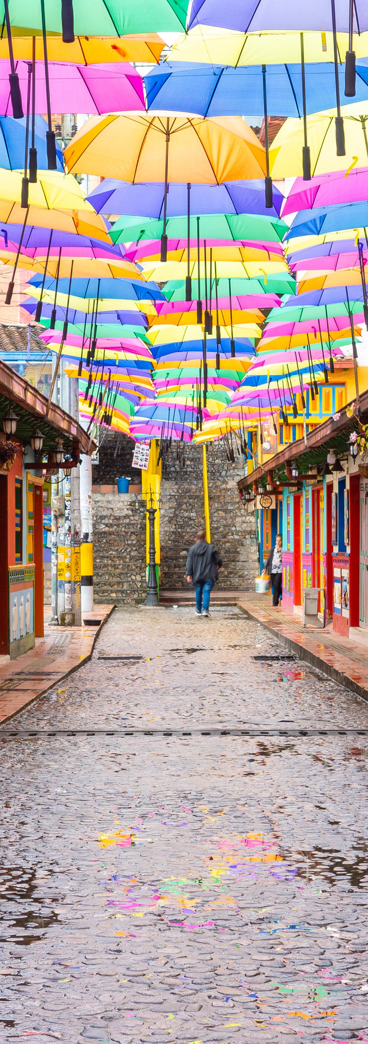 Colorful Guatape town colonial style architecture due to its tiles on its facades