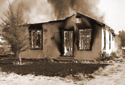 Section 14 burning house in Palm Springs, 1950s