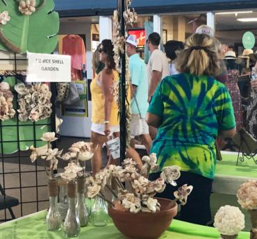Tropical themed decor at the Key Lime & Tropical Fest at Fishermen's Village, a fall festival in Punta Gorda, Florida