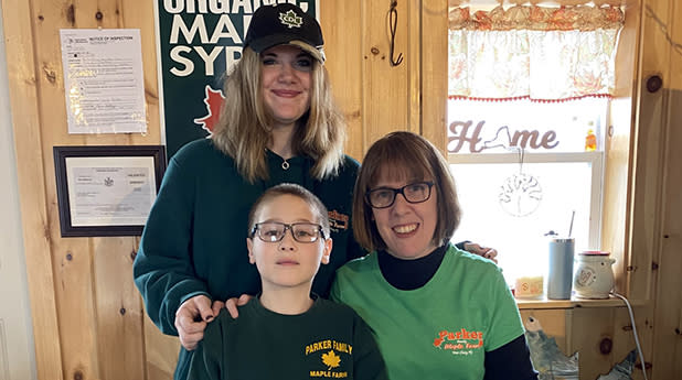 Kristina Parker with her son and niece at the Parker Family Maple Farm