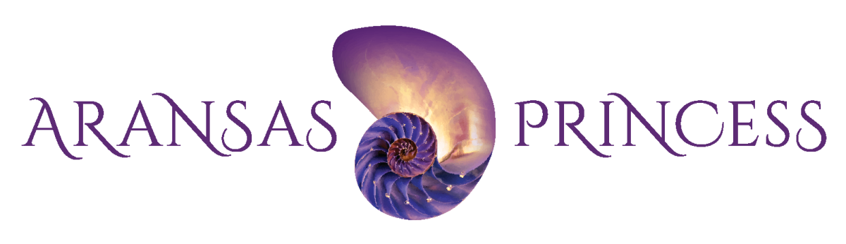 A purple logo reads "Aransas Princess." Between the two words is a purple and yellow sea shell.