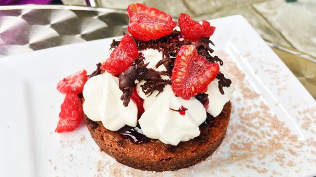 Peanut butter cup brownie with fruit