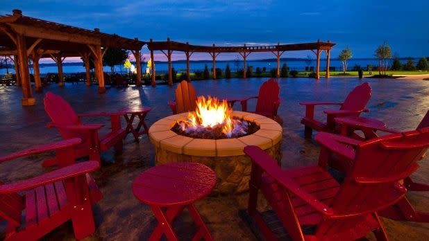 Fire pit at 1000 Islands Harbor Hotel in Clayton