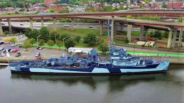 The destroy escort USS Slater docked on the Albany waterfront