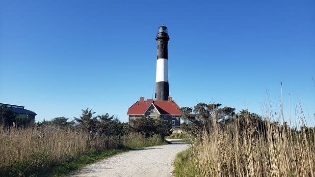 Clear blue skies behind the Fire Island Lighthouse