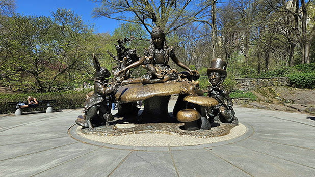 Bronze sculpture showing characters from Alice in Wonderland