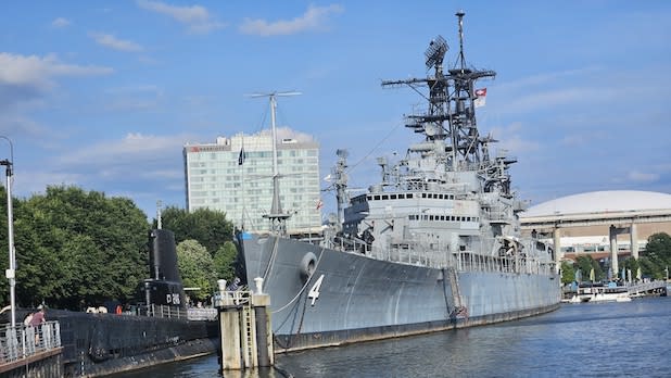 Exterior of a large battleship at the Buffalo Naval Park