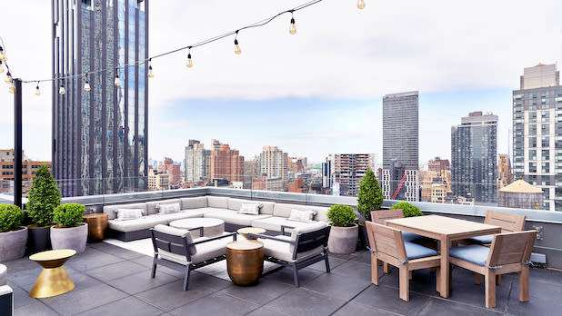 An outdoor rooftop bar in New York City.