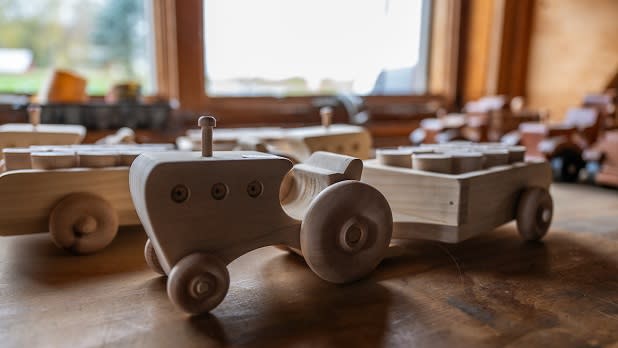Wooden toys on display along the Amish Trail  in Cattaraaugus County