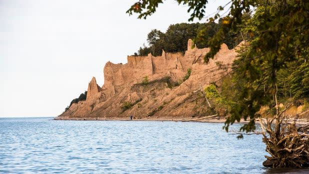 Earthen spires along the shores of Lake Ontario at Chimney Bluffs State Park, New York