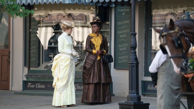 Marian and Peggy window shopping in The Gilded Age