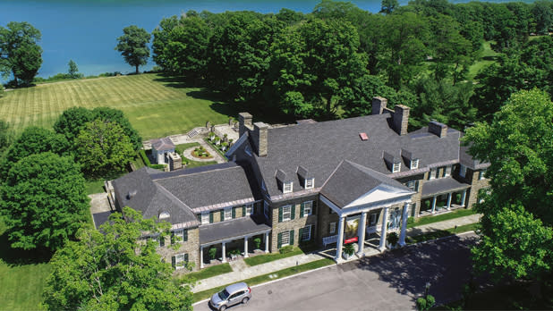 A birds eye view of the front of fenimore art museum