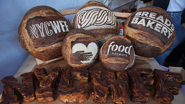 Loaves of bread displayed on a table at the New York City Wine & Food Festival