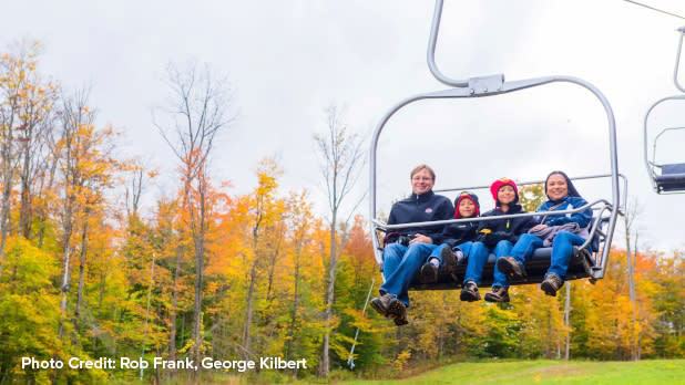 Family on a gondola ride at Peek'n Peak Resort; Photo Credit: Rob Frank, George Kilbert