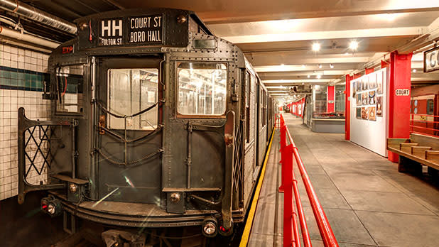 Decommissioned train car on display at the New York Transit Museum