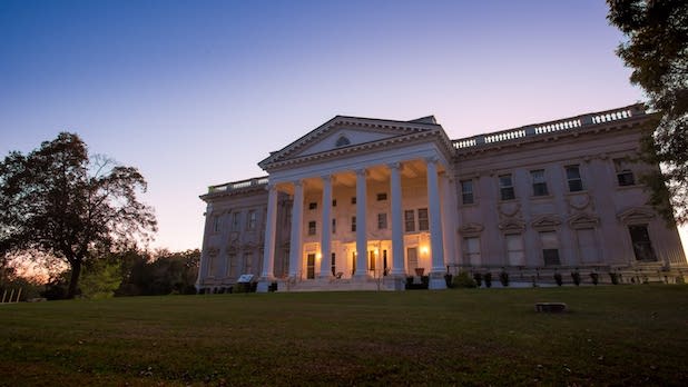 Exterior of the Staatsburgh State Historic Site mansion at dusk