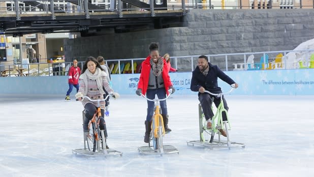 Friends Riding an Ice Bike at Canalside