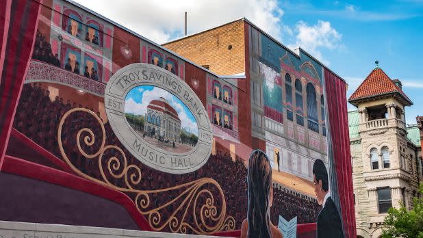 A mural on the exterior wall at Troy Savings Bank Music Hall in Troy, NY.